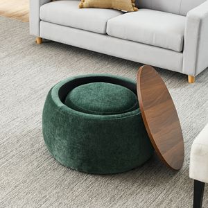 Pouf Contenitore Rotondo 2 in 1 Verde (63,5x63,5x37,3 cm) che Funziona come Tavolino d'Appoggio e Piccolo Sgabello/Pouf - Product Image 3