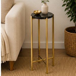 Modern Round <b>Side</b> <b>Table</b> with Black Tempered Glass Top and <b>Gold</b> Metal Frame Minimalist Living Room Furniture Decorative <b>Table</b> - Product Image 6