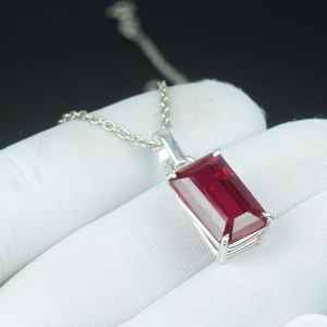 จี้รูปทรงแปดเหลี่ยมทับทิมแดงธรรมชาติ เงินแท้ 925 สร้อยคอพลอยทำมือ ดีไซน์สวยงาม เหมาะสำหรับเป็นของขวัญ - Product Image 2