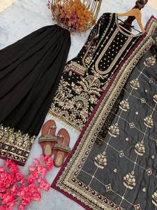 Ensemble Salwar Kameez pour femme, en fausse fourrure épaisse, avec dupatta et pantalon, séchage rapide, toutes saisons, Diwali - Product Image 5