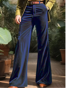 Pantalon évasé bleu marine pour homme, taille haute, jambe large, décontracté, avec poches latérales, infroissable, en polyester tissé, style automne - Product Image 5