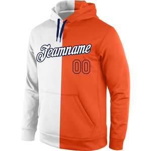 <b>Men's</b> Color Block Hoodie White <b>Orange</b> Fleece Pocket Front Print Casual Regular Fit Autumn Wear - Product Image 4