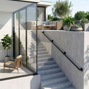 Corrimano per Scale da Cortile in Ferro a Tre Sezioni da 3,65 m, Nero, Dispositivo di Assistenza per Cortili - Product Image 4