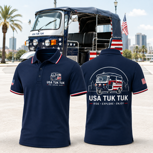 Camiseta de Jersey 100% Algodón Premium Personalizada para Hombre USA TUK TUK |   Ropa para Conductor y Guía Turístico de Tuk Tuk Estilo Americano - Product Image 1