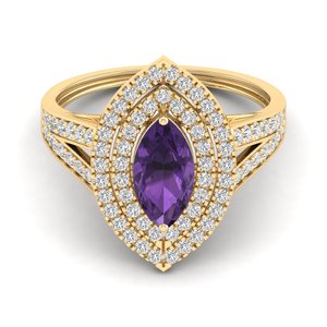 Bague de fiançailles REYES en or massif 14 carats avec améthyste taille marquise 1 carat et diamants, pour femme - Product Image 6