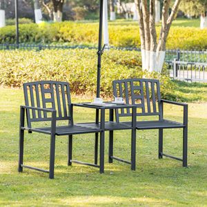 Panca da Giardino in Metallo con Foro per Ombrellone e Braccioli, Arredo Esterno per Patio, Veranda, Cortile e Impianti Sportivi - Product Image 2