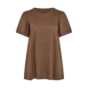 <b>White</b> Crew neck <b>Short</b> <b>Sleeve</b> Layered Ruffle Flare Tunic Top Casual Summer Loose Fit <b>Women</b> Tee <b>Shirt</b> Blouse Solid Colour Basic - Product Image 1