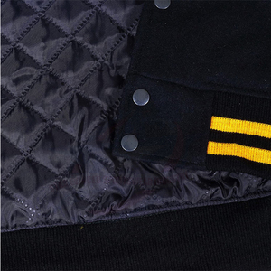Purple and Gold Varsity <b>Jacket</b> with Leather Sleeves Full Length Button Up Collar Regular Fit Autumn Wear - Product Image 4