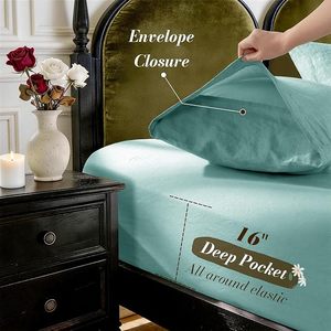 Parure de draps 4 pièces 100 % lin tissé moderne, couleur aqua, 100 fils/cm², motif uni, écologique, toutes saisons - Product Image 5