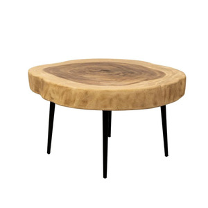 Mesa de Centro de Madera Suar Hecha a Mano con Acabado en Madera Natural, Patas de Hierro, Diseño Moderno para Sala de Estar, Apartamento o Dormitorio - Product Image 6