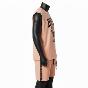 Ensemble short et t-shirt sans manches pour homme, en coton mélangé doux, avec empiècements logo imprimés - Product Image 3