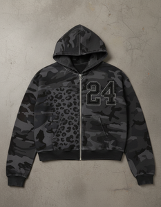 Sweat à capuche zippé unisexe pour jeunes, style décontracté, avec broderies et patchs, en molleton 100% coton écologique, couleurs camouflage personnalisées, coupe classique, hiver - Product Image 6