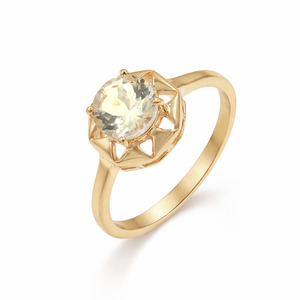 Anillo de Diseño en Plata de Ley 925 con Aguamarina Amarilla de Corte Redondo, Patrón Universal, Chapado en Oro y Rodio, Joyería de Moda - Product Image 1