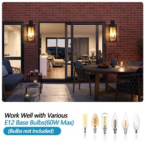 Lanterne murale extérieure moderne de 26 pouces, cadre en aluminium noir, verre transparent, 4 douilles pour ampoules E12, appliques murales résistantes aux intempéries, pour porche, ampoules non incluses - Product Image 5