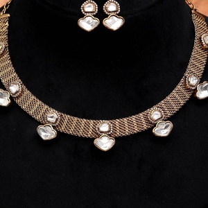 Vintage Kundan Polki Choker <b>Necklace</b> Set 18K Matte Gold Plated Brass CZ Bridal Jewelry Wholesale Factory - Product Image 3