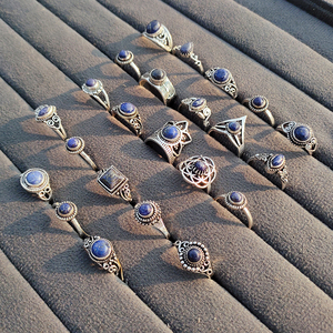 Classic Brass Lapis Lazuli Statement <b>Rings</b> Silver Plated <b>Adjustable</b> Bohemia Gemstone <b>Rings</b> Unisex Wedding Bulk Wholesale - Product Image 4