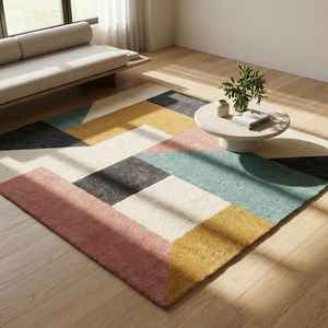 Tapis en laine tufté fait main, texture de designer, tapis de zone texturé de luxe, motif floral transitoire, antidérapant, adapté aux animaux domestiques, 1 pièce - Product Image 1