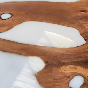 Table rectangulaire moderne en bois rustique et résine, avec incrustation de bois naturel, pour salon, design durable - Product Image 4