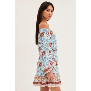 Vestido mini bohemio con estampado floral y hombros descubiertos para mujer, vestido informal de verano de manga larga para la playa - Product Image 3