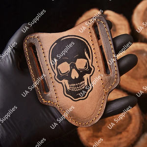 Étui de couteau pliant personnalisé style crêpe en cuir véritable, port horizontal sur ceinture, fait main en cuir de vachette, tactique EDC, prix de gros - Product Image 4