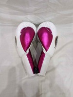 Guantes de MMA de Calidad Premium, Set de Boxeo para Sparring, Agarres de Cuero Genuino, Ligeros, Rosa y Blanco, Protector de Cabeza e Ingle