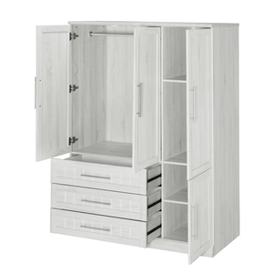 Armadio in Legno per Ufficio Domestico con 3 Cassetti per Vestiti, 4 Ante in MDF, Bianco - Product Image 3