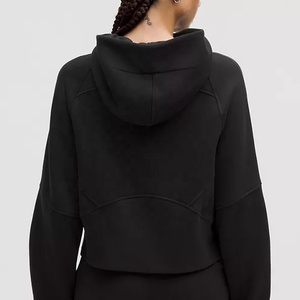 Sweat-shirt à capuche zippé noir pour femme, en coton écologique, coupe oversize, manches longues, tricot uni respirant, longueur standard, hiver - Product Image 2