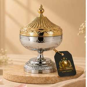 Hammered Gold Bowl With Domed Lid Luxury Metal Tableware Date <b>Container</b> <b>Sweet</b> Box Centerpiece Snack Pot Fruit Server Pastry Hold - Product Image 4