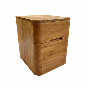 Mesa de Noche de Teca Sólida de Primera Calidad, Diseño Minimalista, Línea Curva, Mueble de Dormitorio Moderno con Cajón de Almacenamiento - Product Image 1