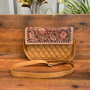 Outillé à la main matelassé vente en gros en cuir véritable diamant treillis sacs à bandoulière à rabat Western Floral femmes bandoulière sac de messager - Product Image 2