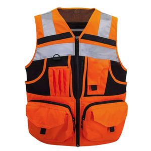 Chaleco de Seguridad Naranja de Alta Visibilidad con Franjas Reflectantes, Múltiples Bolsillos, Cierre de Cremallera, Diseño de Malla Transpirable - Product Image 1