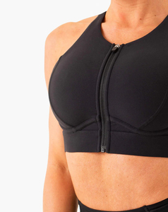 Soutien-gorge de sport dos nageur noir pour femme de qualité supérieure avec fermeture éclair avant, maintien moyen, sans coutures, pour le yoga et les activités sportives - Product Image 4