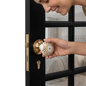Round Ceramic <b>Door</b> <b>Knob</b> with Gold Floral Design Eco-Friendly Durable Contemporary Furniture Handle for Bedroom Wardrobe Use - Product Image 1