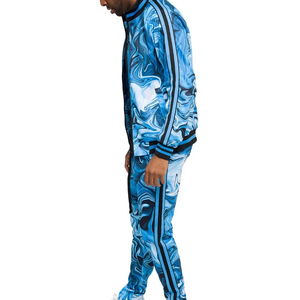 Survêtement bleu marbré pour homme, imprimé par sublimation sur toute la longueur, coupe classique, style streetwear, respirant, en polyester, pour le printemps - Product Image 2