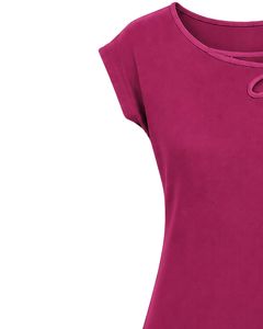 Blusa Casual de Verano para Mujer, Color Magenta, Diseño Elegante con Cuello de Flores, Manga Corta, Corte Holgado, para Uso Diario - Product Image 3