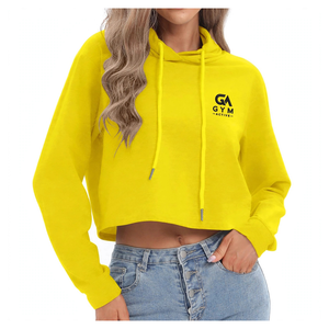 GYM ACTIVE Women's Hooded <b>Crop</b> <b>Top</b> <b>Yellow</b> Full Sleeve Solid Color Casual Woven Breathable Quick Dry Eco-Friendly Canvas - Product Image 3