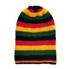 Striped Hand Knitted Beanie <b>Hat</b> for Adults Unisex Winter Casual Blue Gray Black <b>White</b> Acrylic 56-58CM - Product Image 2