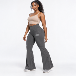 Seamless Flared Yoga Pants Seamless Construction Yoga <b>Trousers</b> <b>Stretch</b> Knit Yoga Training OEM Custom <b>Women's</b> Activewear Factory - Product Image 4