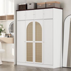 8 Door <b>Large</b> Capacity Armoire <b>Wardrobe</b> Closet 70.87\" Tall with Adjustable Shelves Rattan Decorative Doors Hanging Rod Included - Product Image 1