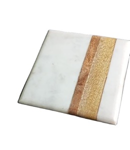 Hotel & Restaurant Modern Design Marble & <b>Wood</b> Unique Design Handmade <b>Tea</b> Coaster 4 Pieces <b>Set</b> Stone Coasters for Drink Coasters - Product Image 1