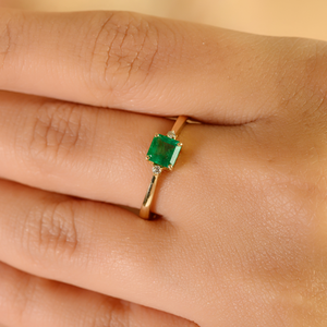 Delicate Wholesale Trendy Zambian Emerald & <b>Diamond</b> Minimal Gemstone Ring Latest 14K Yellow Gold Best Selling Jewelry Supplier - Product Image 4