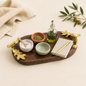 Bandeja de Servir Ovalada Hecha a Mano de Madera de Mango con Asas Decorativas de Metal con Forma de Pájaro Dorado, Elegante Decoración para Mesa de Boda y Plato para Regalos - Product Image 2