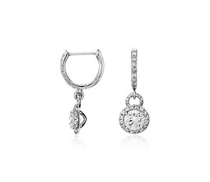 10K <b>Gold</b> Round Halo Drop Lab Grown Diamond <b>Dangle</b> <b>Earrings</b> - Product Image 1