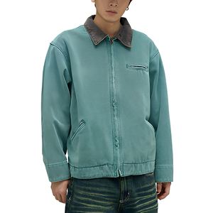 เสื้อแจ็คเก็ตผ้าลูกฟูกผู้ชายทรงปกติ ปกเสื้อพับได้ ปิดด้วยซิป สีพื้น สไตล์ลำลอง สำหรับฤดูใบไม้ร่วง - Product Image 5