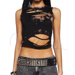 Women's Summer Logo 100% Cotton Stretchable <b>Distressed</b> Crop <b>Top</b> Breathable Eco-Friendly Quick Dry - Product Image 5