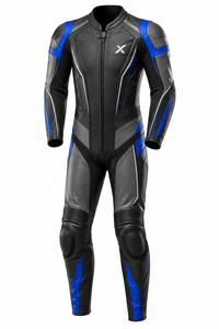 Combinaison de moto en cuir une pièce Performance Road |   Noir Gris Bleu |   Fabricant OEM ODM |   Qualité de conception haut de gamme |   Course automobile - Product Image 1