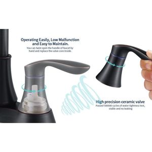 Rubinetto da Bagno in Bronzo Oliato da 4 Pollici con Scarico a Scomparsa e Tubi di Alimentazione, Miscelatore a 2 Maniglie per Lavabo e Doccia - Product Image 3