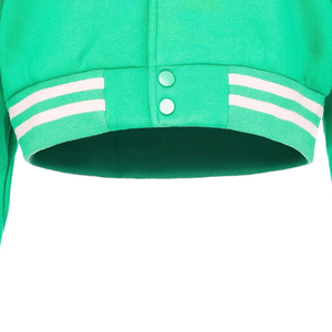 Cropped Varsity Jacket Green Women Sorority Inspired Letterman <b>Coat</b> Embroidered College Style Short Casual Outerwear - Product Image 2