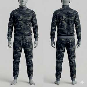 Men <b>Camouflage</b> Tracksuit Set Full Zip Jacket Jogger Pants Casual Autumn Wear Regular Fit 2 Piece Sublimation Print Polyester - Product Image 1