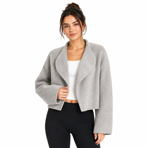 Womens Casual Solid Windproof <b>Teddy</b> Fleece Jacket Long Sleeve Open Front Shawl Collar Short Winter Fashion Outerwear - Product Image 1